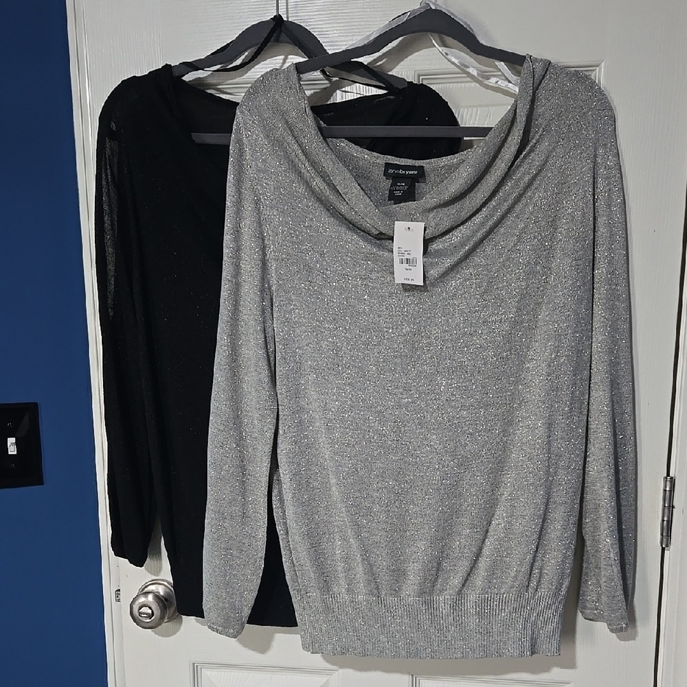 Lane Bryant Silver and Black Cowl Neck Sweaters
